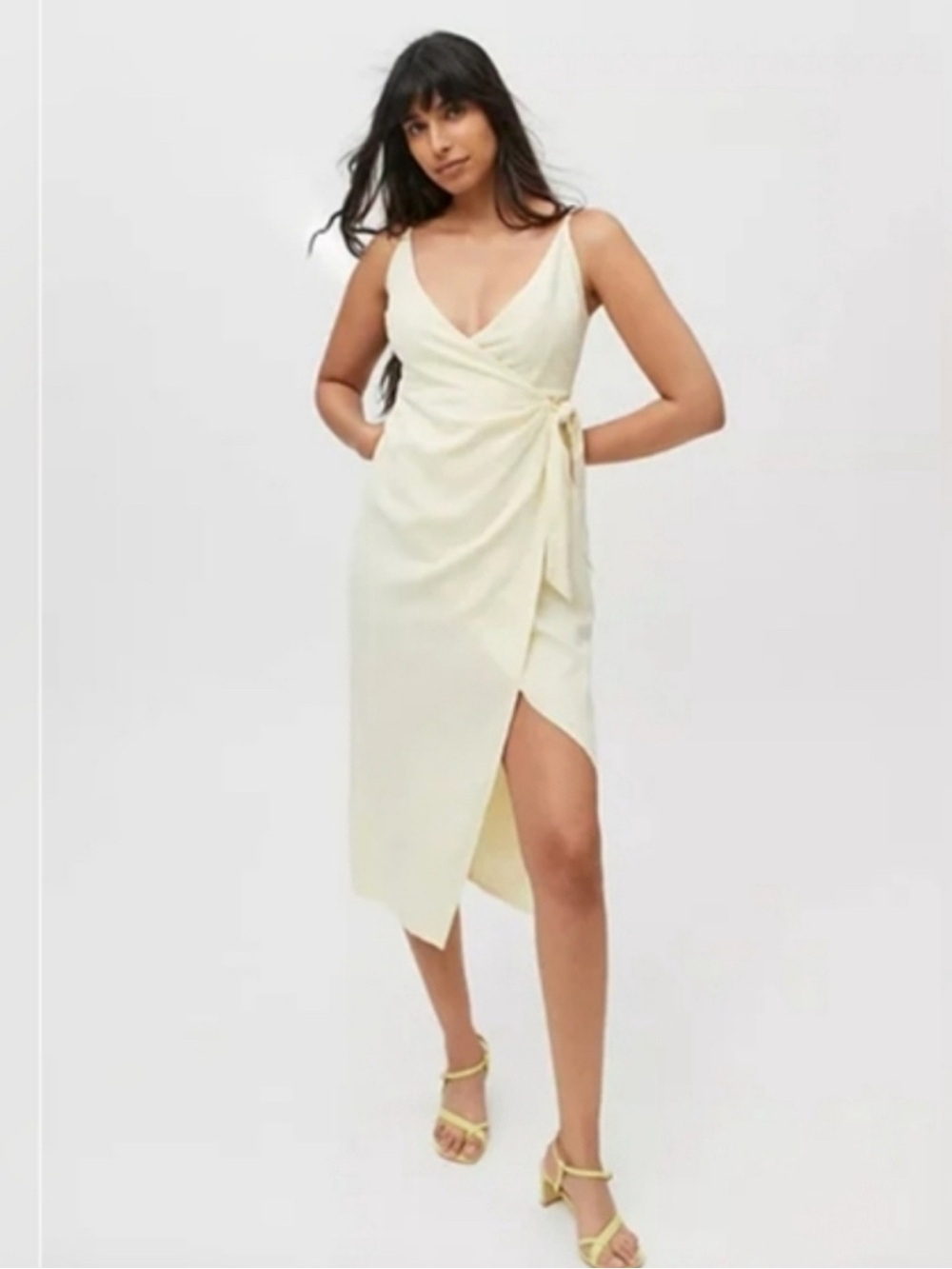 Urban Outfitters Cream Wrap Midi Dress with Side Tie